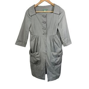 HOSS INTROPIA Women's Button Front Ruffle Trench Dress Jacket Coat Gray Size 36